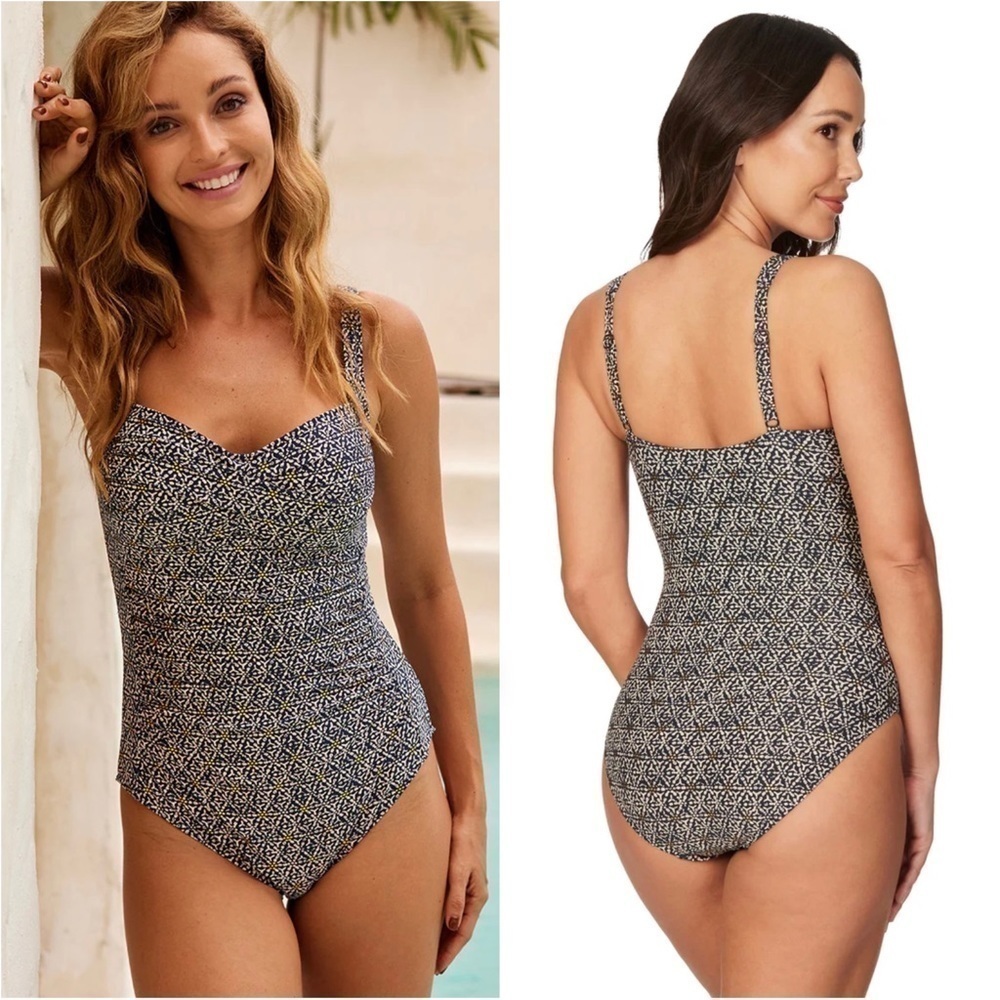 Nip Tuck Swim One Piece Nautical Foil Joanne Swimsuit Tummy Control Navy 10